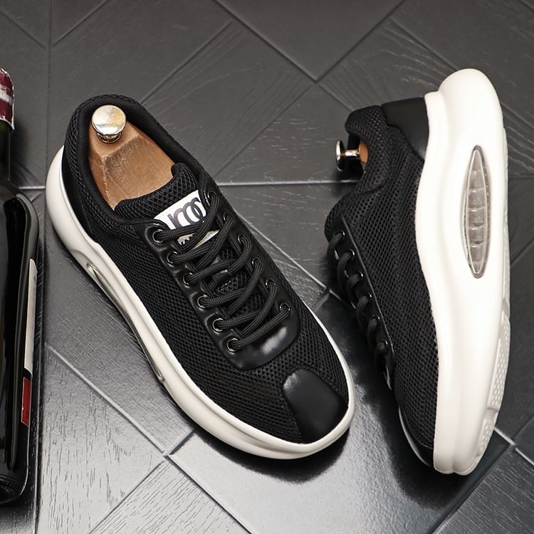 Mr Ozera - Platform Plain Lace-Up Mesh Sneakers