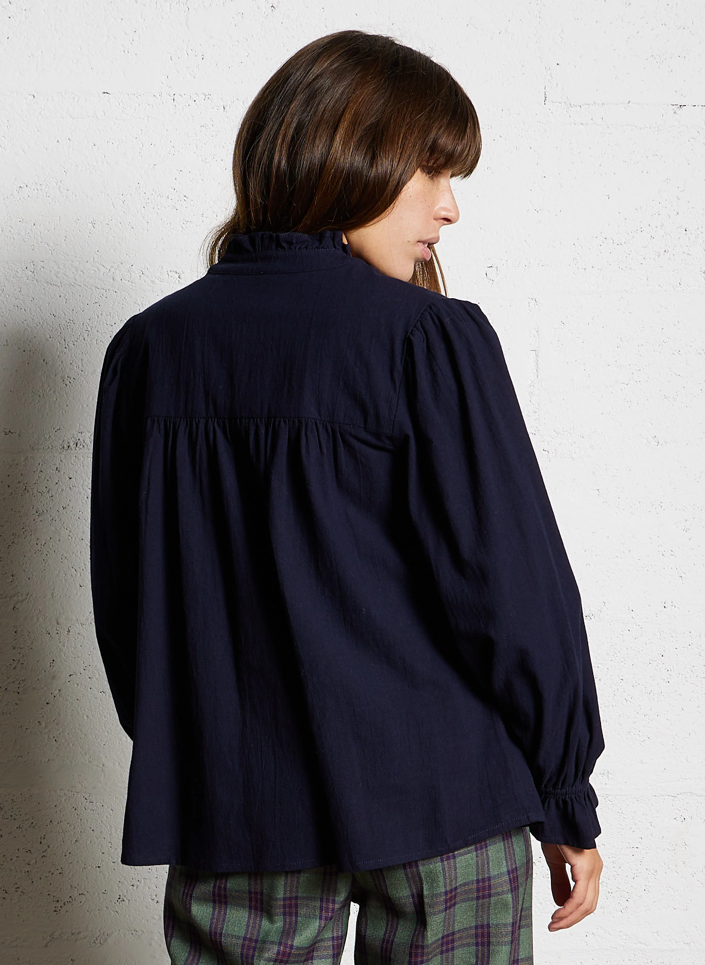 DOUNIA - Blouse col rond droite en coton | Bleu