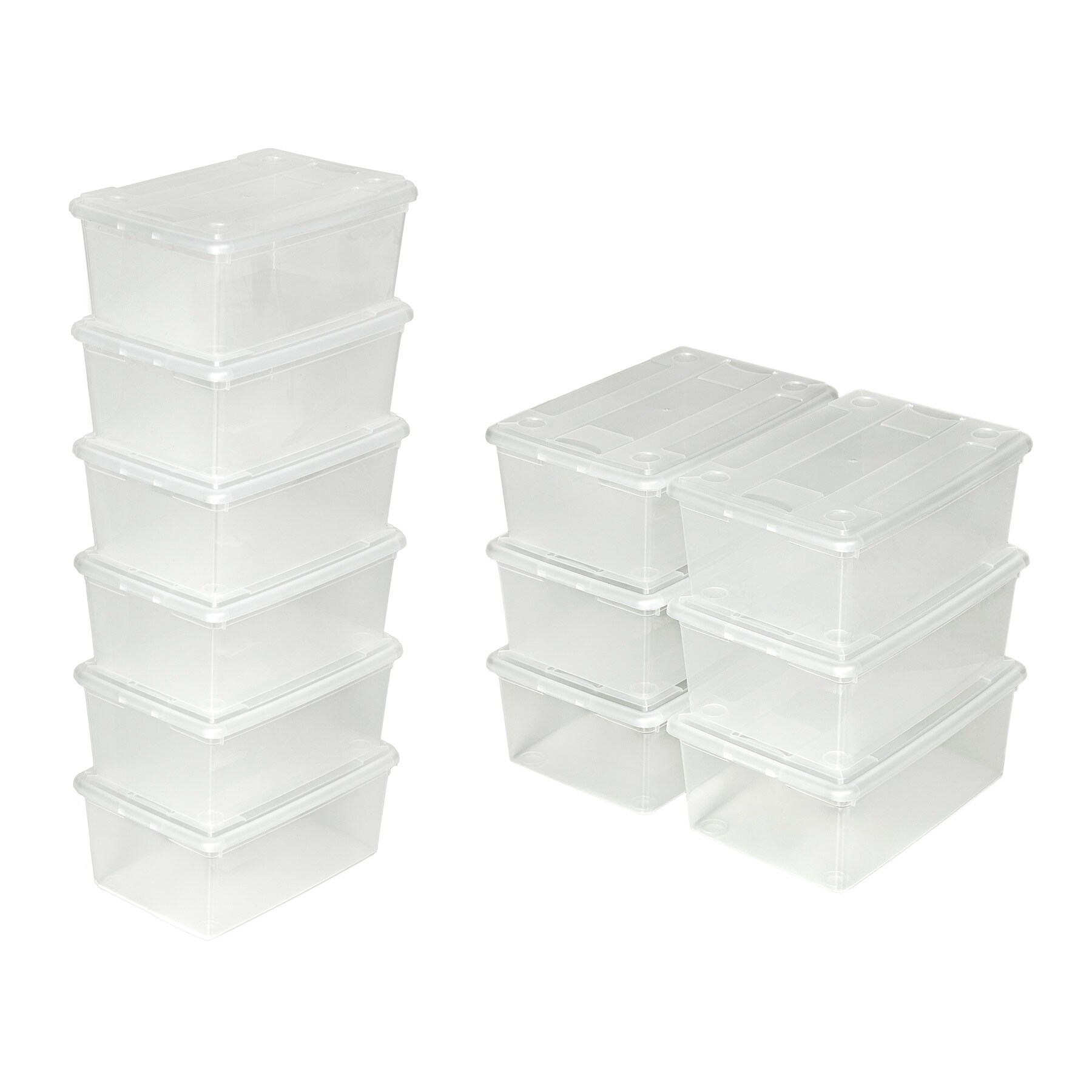 tectake® 6er-Set Schuhbox, mit Deckel, stapelbar, 33 x 23 x 12 cm