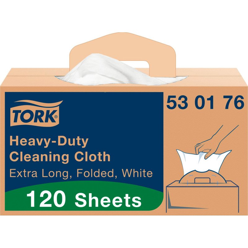 Chiffons de nettoyage industriel blanc W7, distribution feuille à feuille, boîte de 120 chiffons, Tork