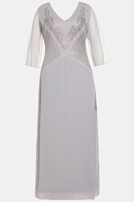 Abendkleid, Perlenstickerei, V-Ausschnitt, 3/4-Arm