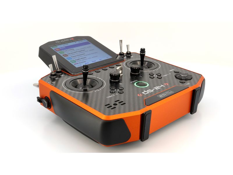 Jeti Fernsteuerung DS-24II Carbon Line Orange 24 Kanal, Dup Professioneller 24-Kanal-Sender mit Geber auf Rückseite und Carbon-Frontplatte