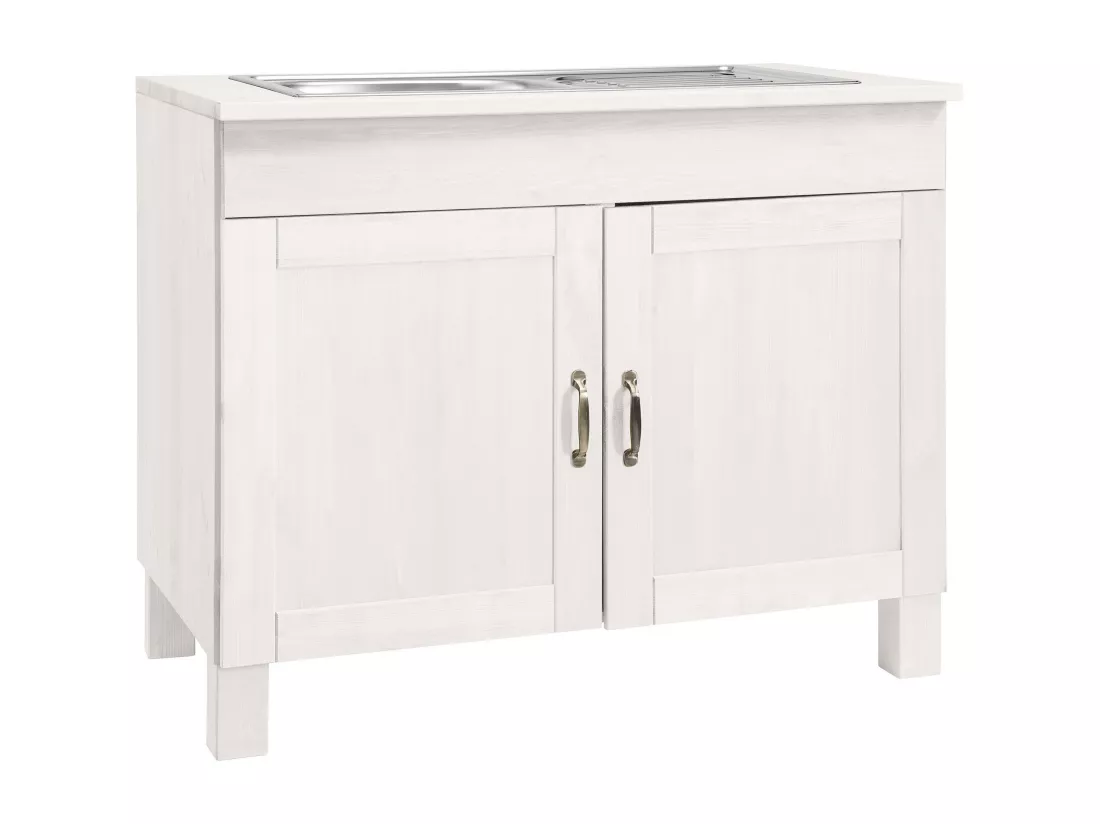 Alby | Meuble évier 100 cm avec 2 portes en pin blanc laqué