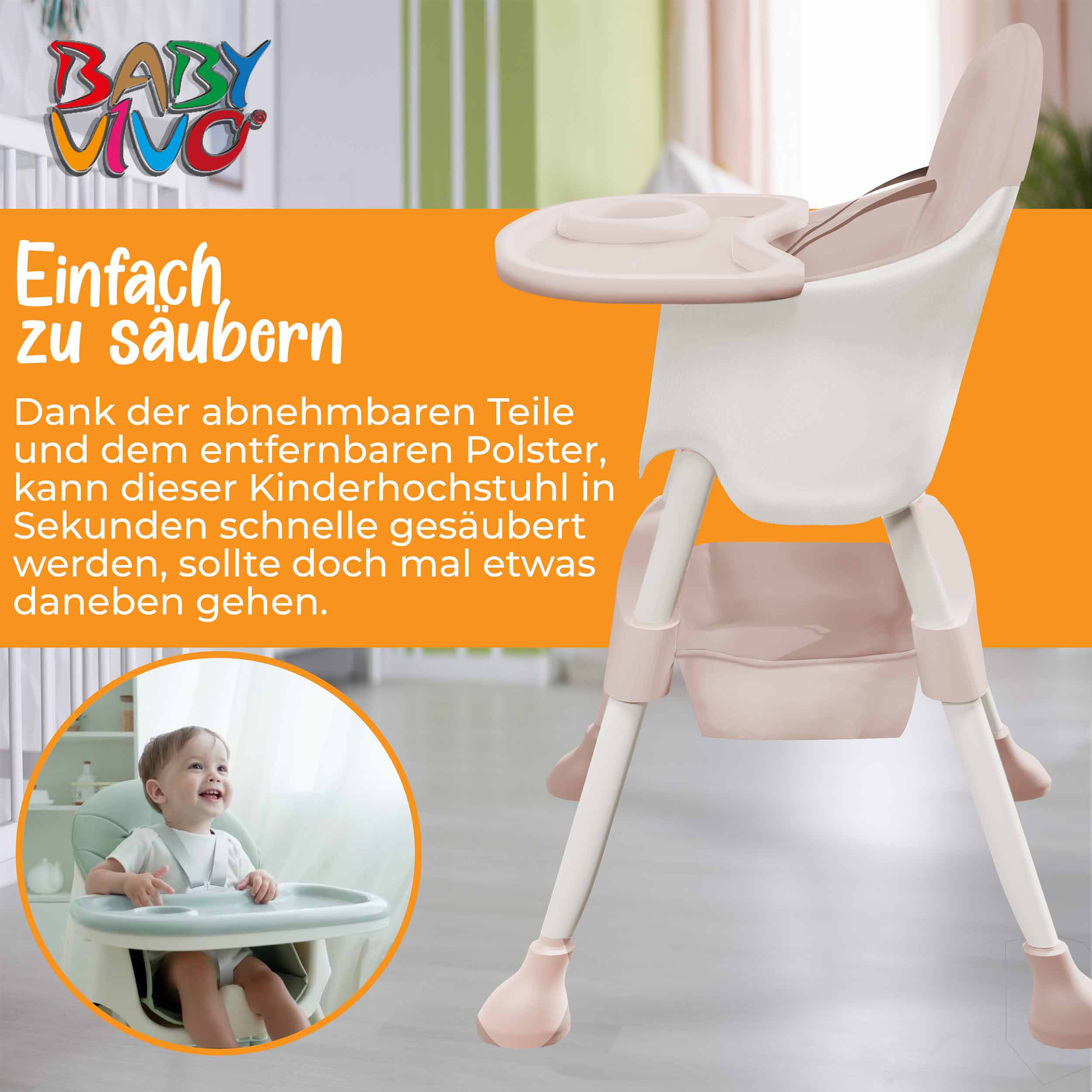 Baby Vivo Design 2in1 Kinderhochstuhl - Oscar in Pink