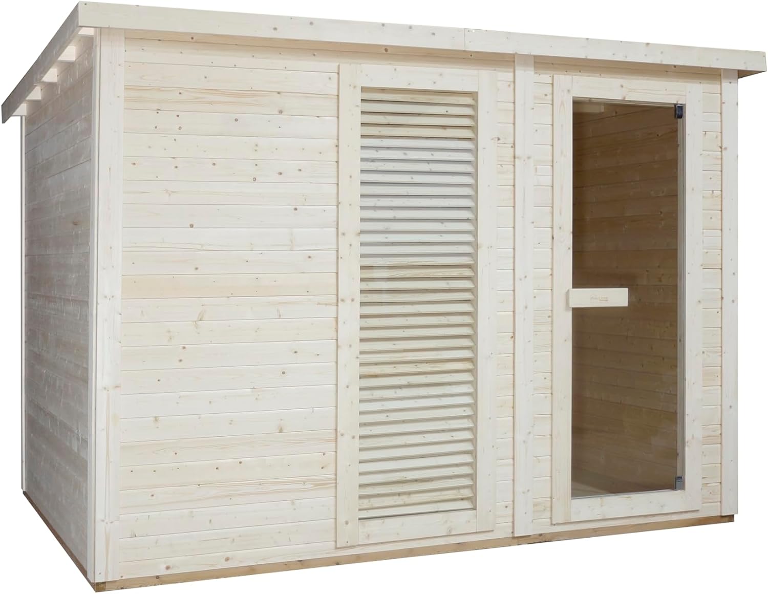SANOTECHNIK Outdoorsauna VAASA – Außensauna für 4–6Personen 310×230×219,5cm, Harvia8kW Ofen, Thermo-Fichtenholz, ESG-Glas – Art.Nr. F30130