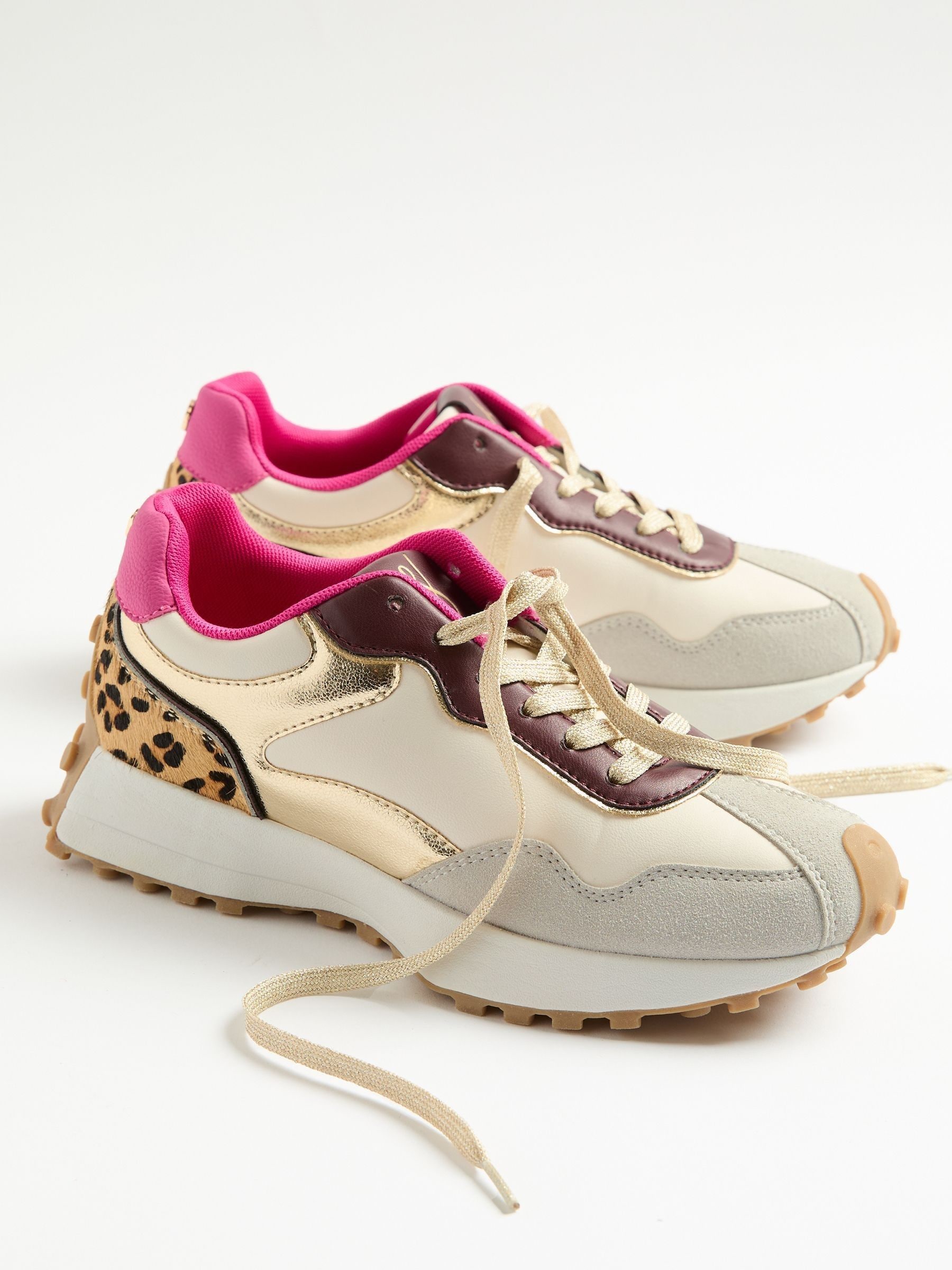 Wit met luipaardprint - Love & Roses - Retro comfortabele joggingsneakers van gemengd materiaal