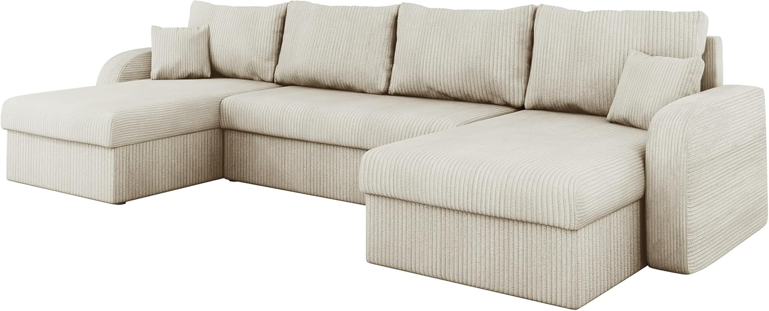 Mirjan24 Ecksofa Kristofer U Cord, Design Eckcouch Couch mit Schlaffunktion, DREI Bettkasten, Wohnlandschaft, Bettfunktion, U-Form Sofa, Seite Universal, Farbauswahl (Poso 100)