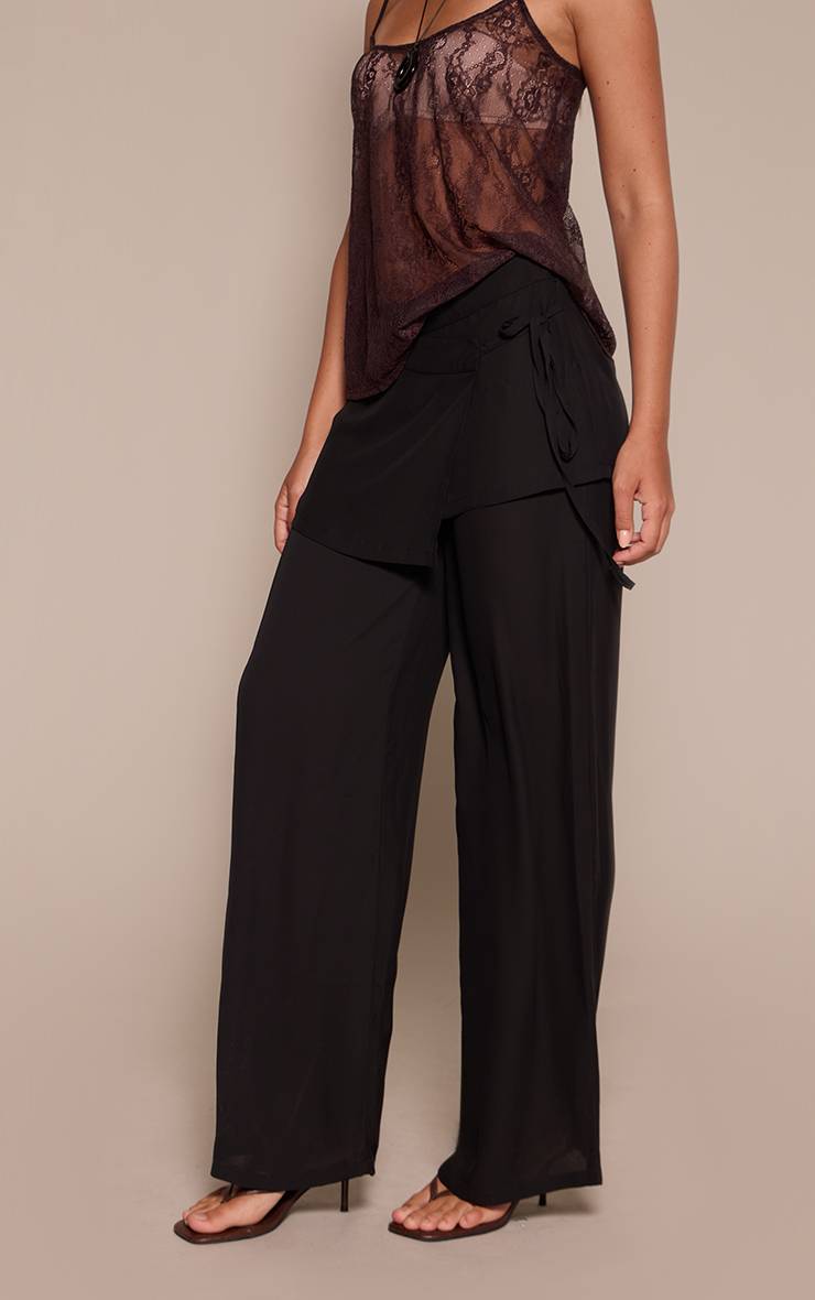 Noir Pantalon En Mousseline Avec Superposition Nouée Et Drapé