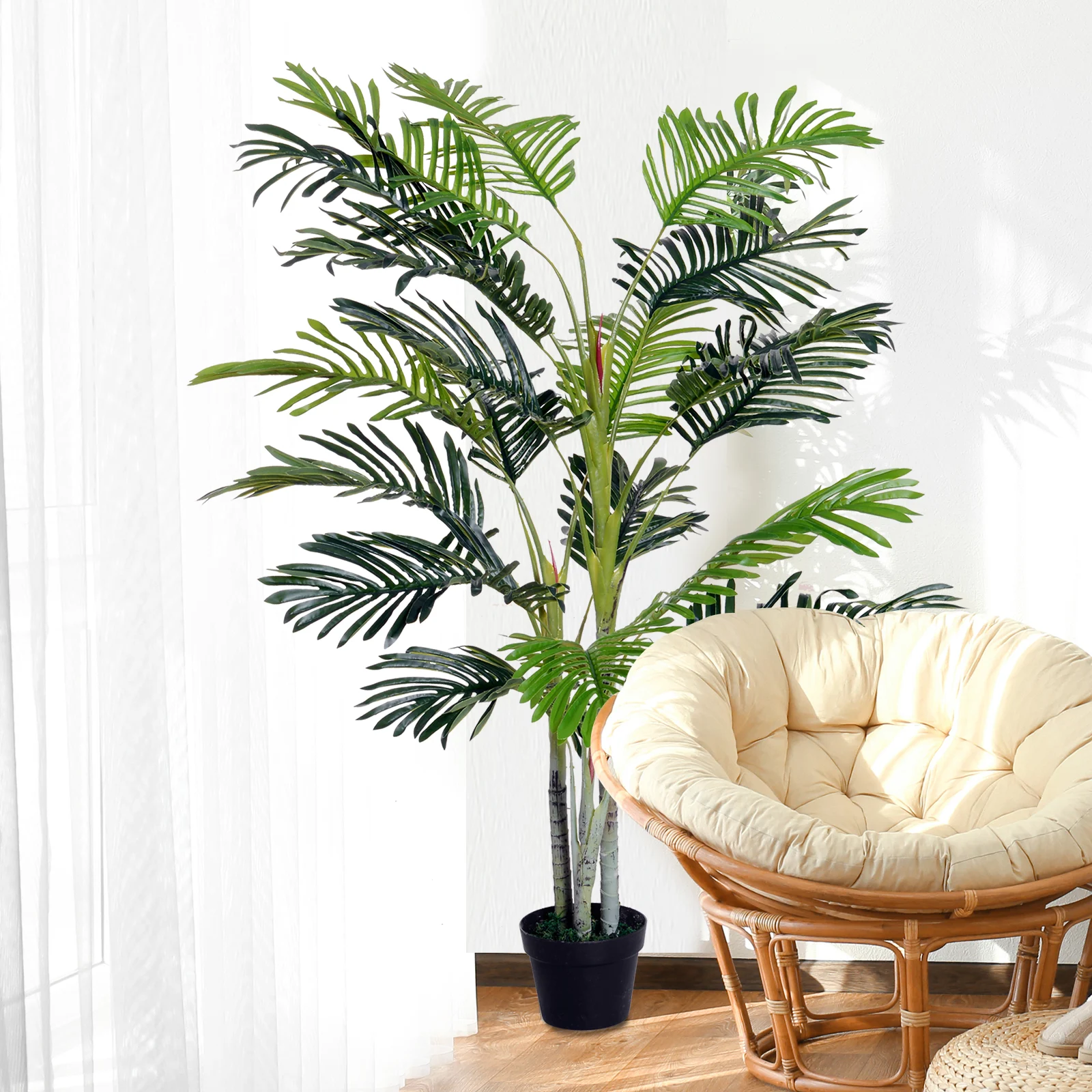 Palmeira artificial Outsunny de 150 cm com vaso e musgo para decoração de interiores e exteriores, sala de estar, escritório, varanda, Ø18x150 cm, verde.