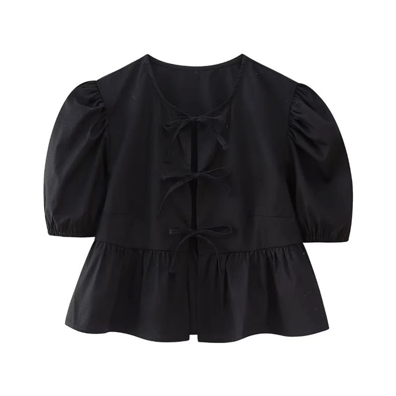 Yukis - Blouse met korte mouwen en peplumstrik aan de voorkant