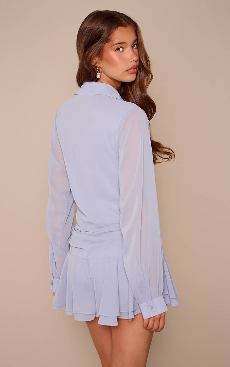 Bleu Combi-short Chemise En Mousseline À Manches Longues