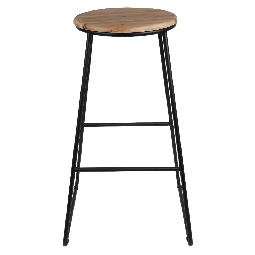 Tabouret de bar assise en pin et pied métal 42x42xH70,5cm