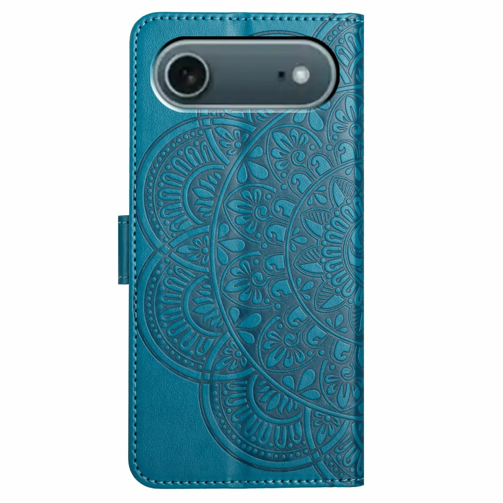 iPhone Air Leder Tasche Wallet - Mandala Flowers Imprint - Blau