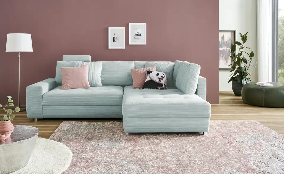 Ecksofa Arissa de Luxe Pastellblau rechts Cordstoff