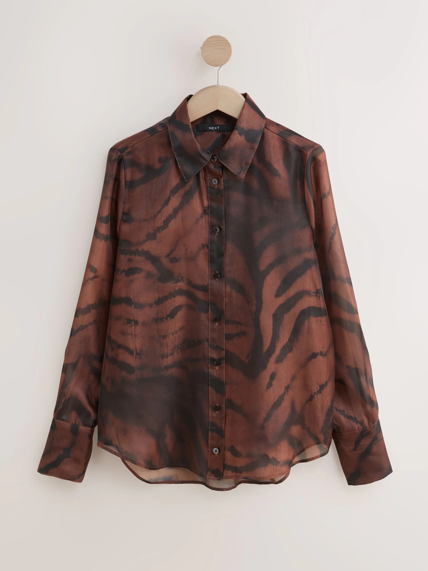 Chocoladebruin met zebraprint - Overhemd met doorschijnende lange mouwen