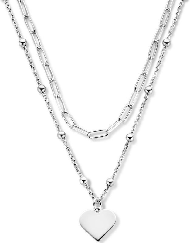 Multi-Collier - Zilver - Gerhodineerd - 41 + 4 cm - Hart en Bolletjes