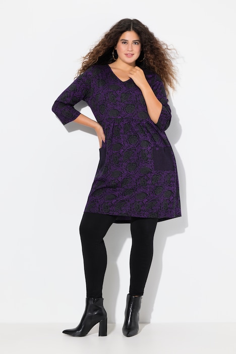 Longshirt, A-Linie, Blumendruck, 3/4-Ärmel