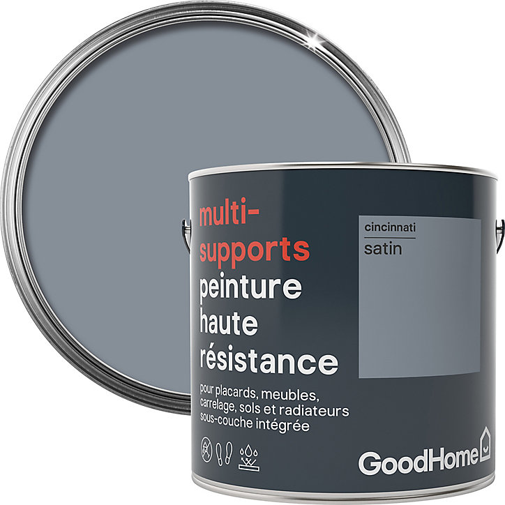 Peinture haute résistance multi-supports GoodHome gris Cincinnati satin 2L
