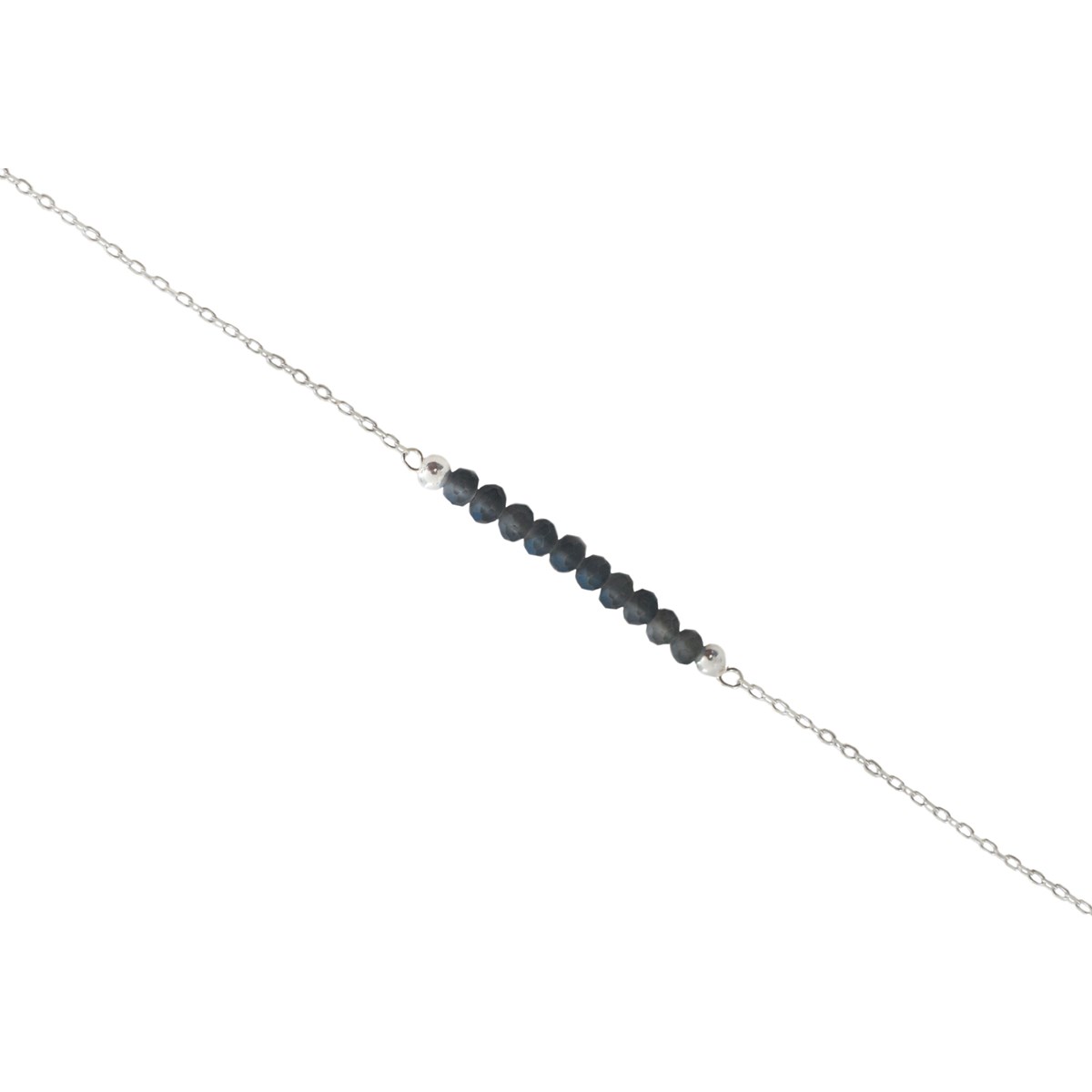 Bracelet  chaînette & perle de verre fumé en argent 925