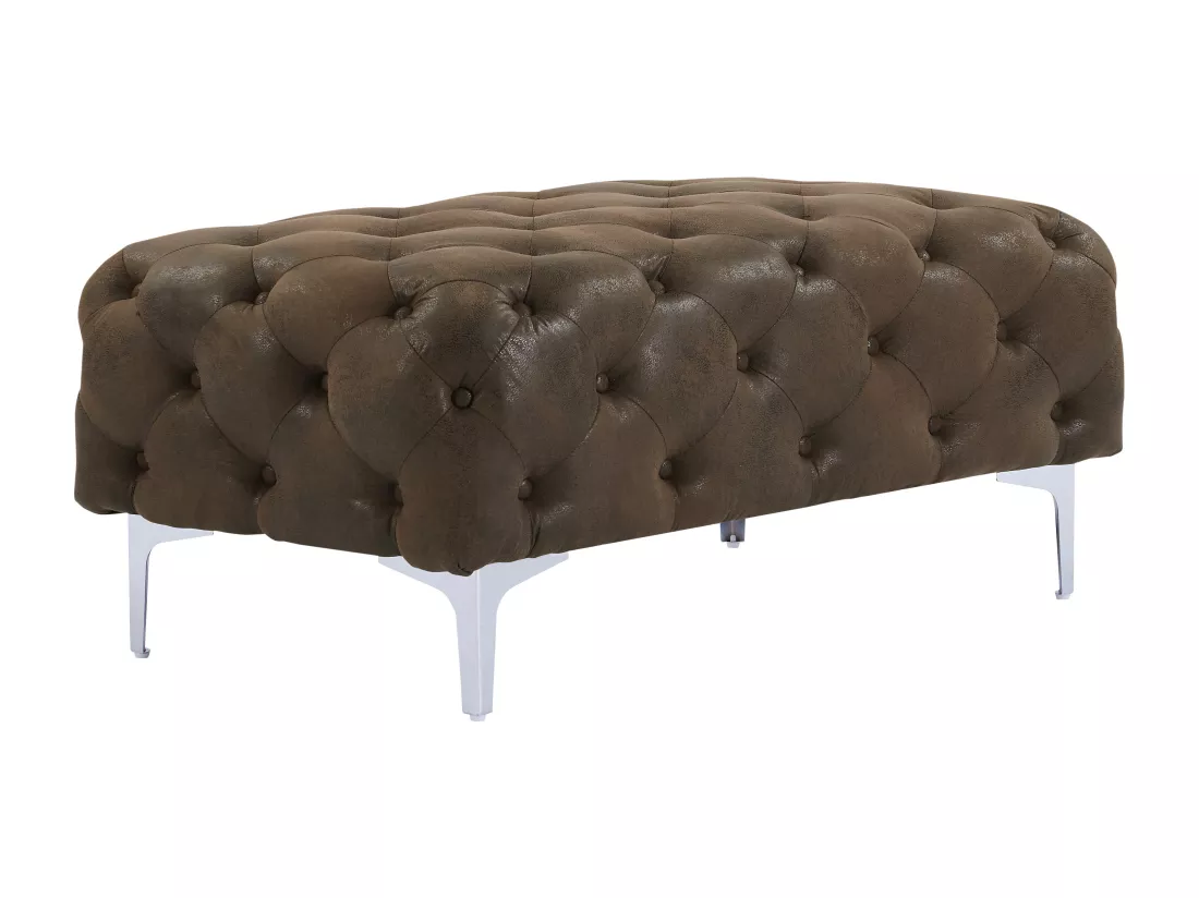 Pouf chesterfield en microfibre aspect cuir vieilli EDWINA