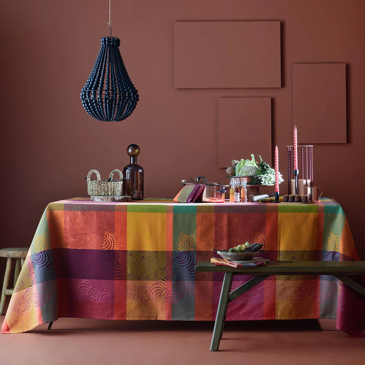 Nappe enduit imperméable pur coton multicolore 150X150 Garnier Thiebau