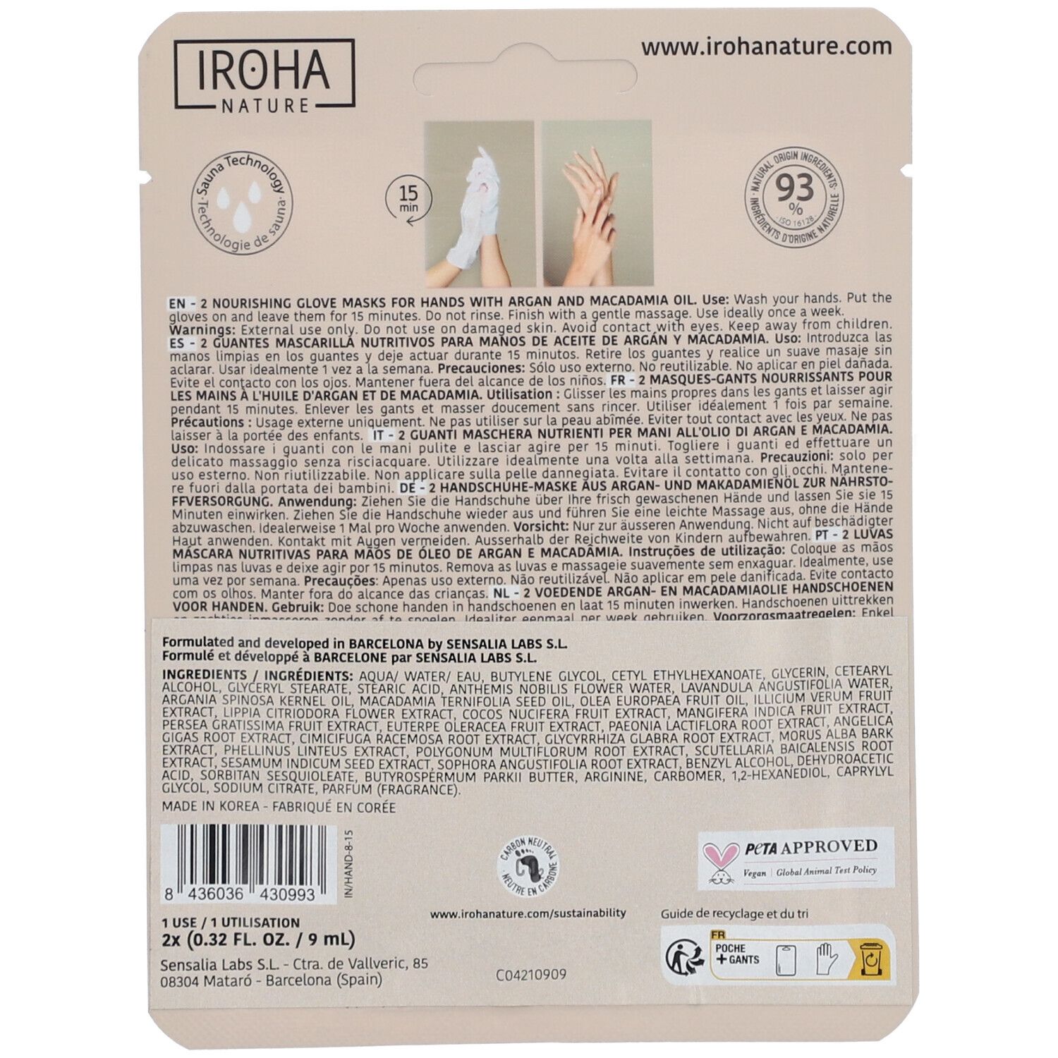 IROHA NATURE Pflegende Handschuh-Maske - Arganöl