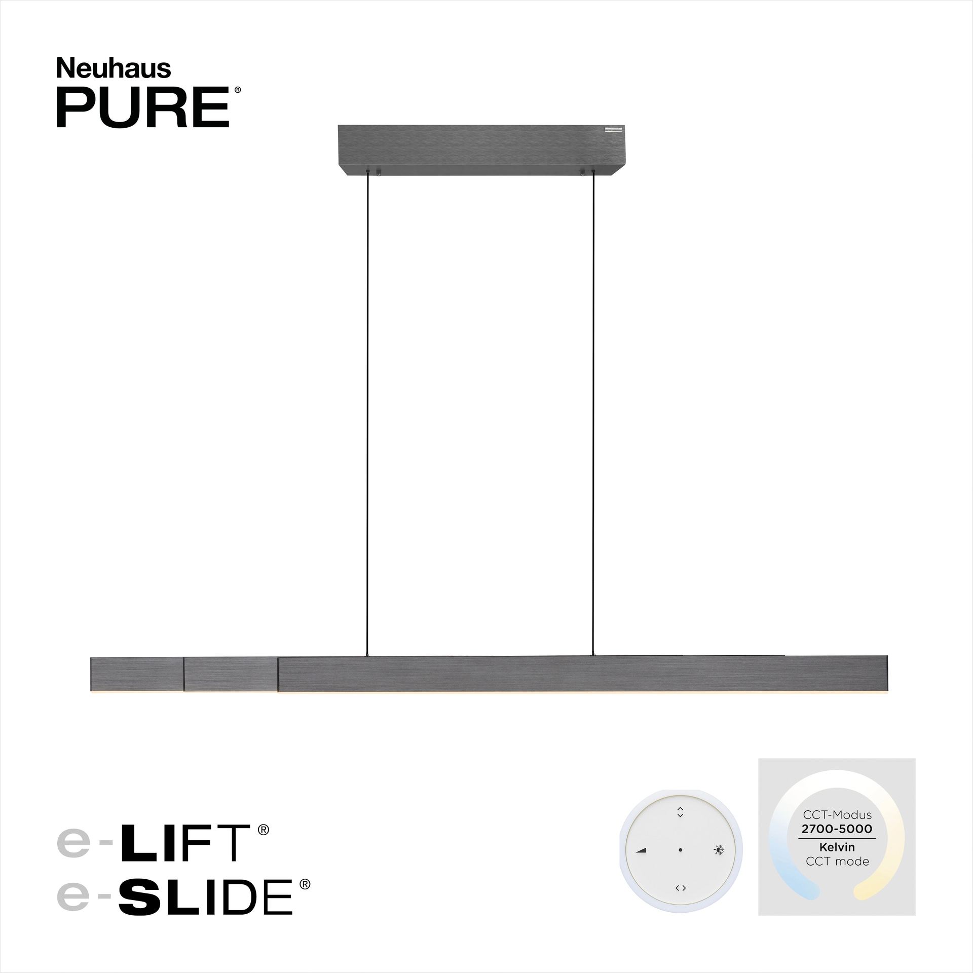 Paul Neuhaus LED Balkenpendel PURE-MOTO-RISE 3-flg grau eloxiert
