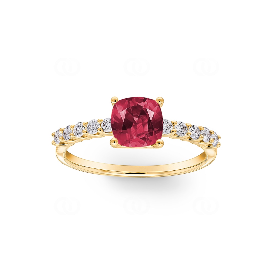 Pavé Solitärring 750/18 K Gelbgold mit Rubin & Diamanten 0.25 ct H/si