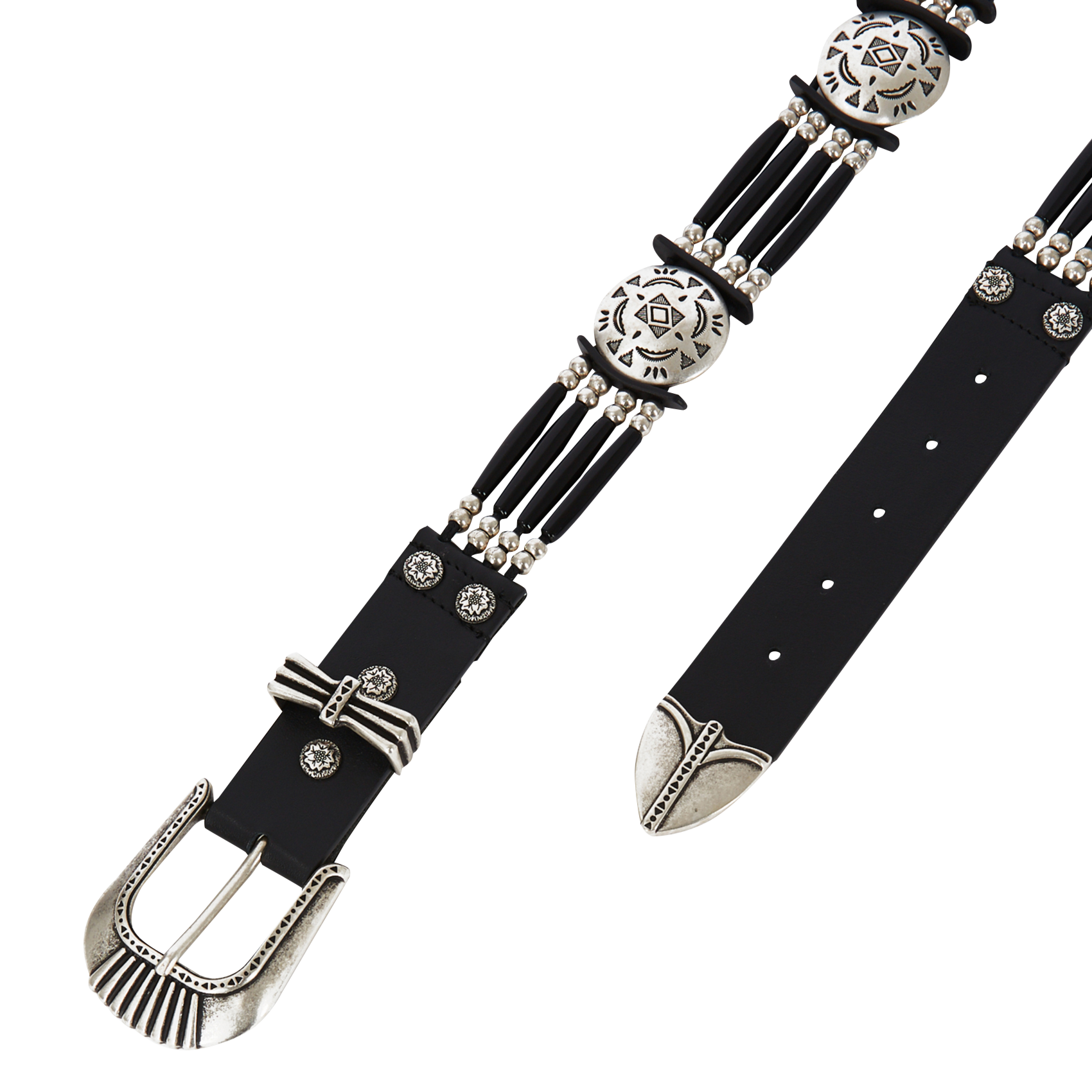 Ceinture à perles en cuir de vachette | Noir
