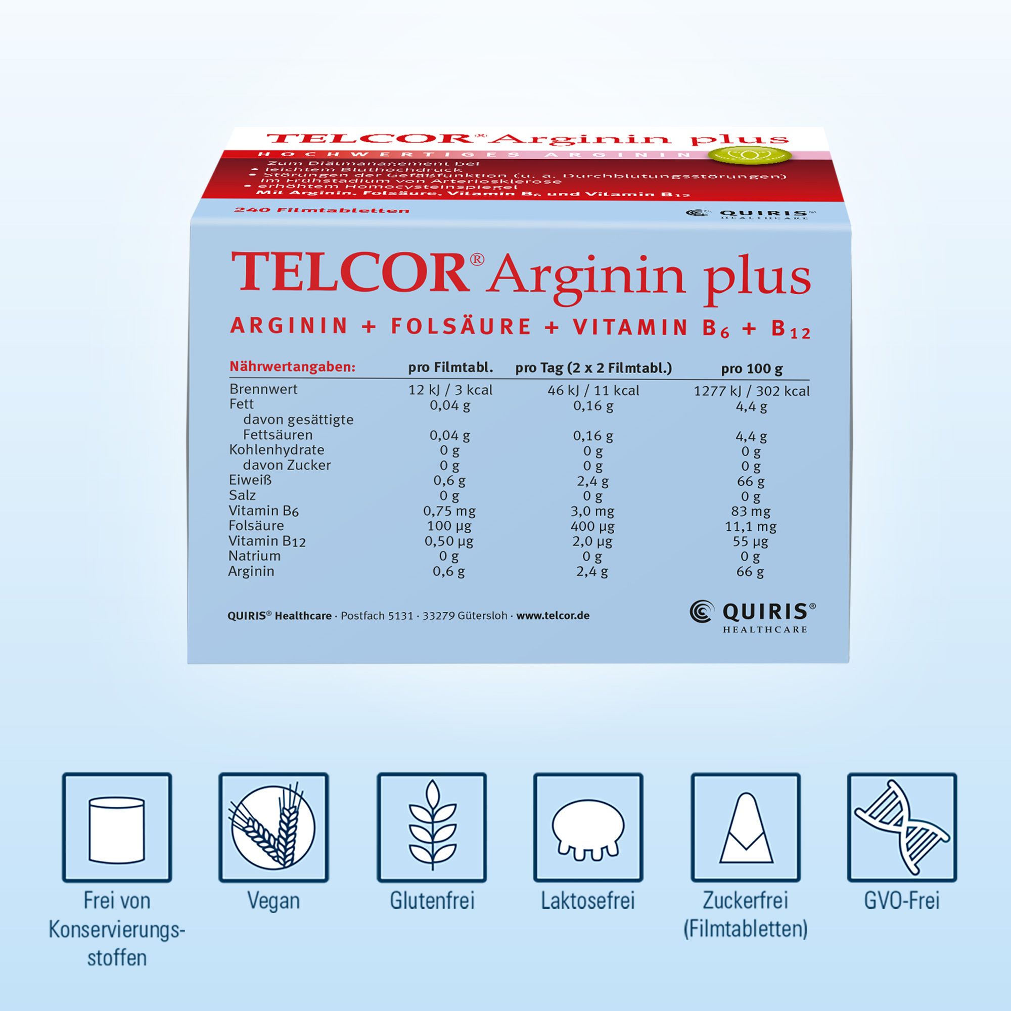 TELCOR Arginin plus B-Vitamine zur Unterstützung bei leichtem Bluthochdruck + Durchblutungsstörungen