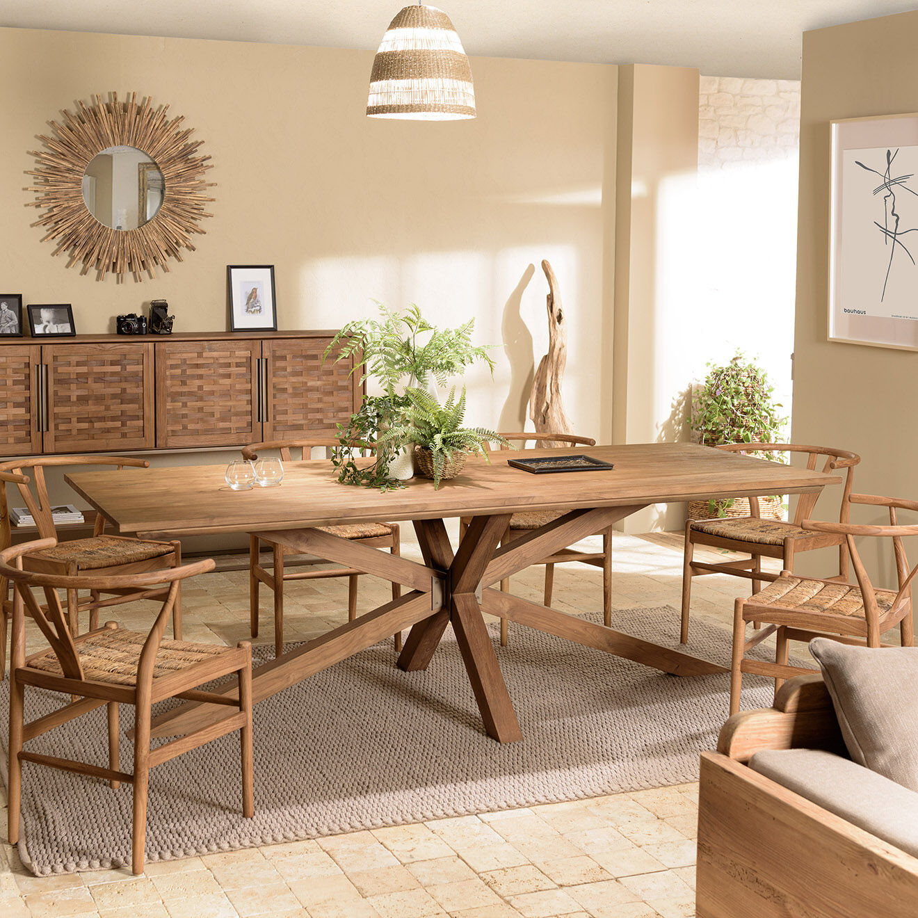 Macabane Table à manger rectangulaire en bois teck recyclé Sixtine bois - 240x100x78 cm