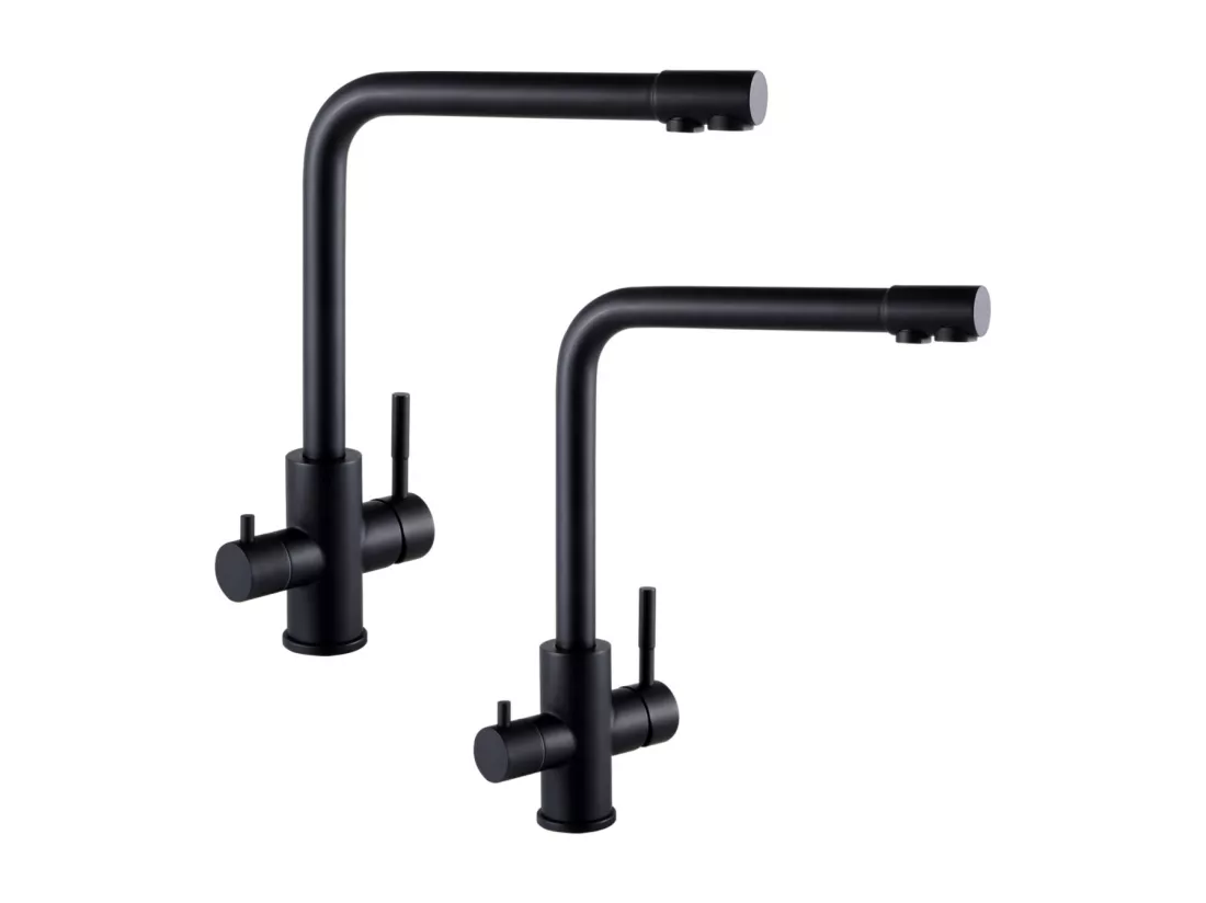 2PCS Robinet de Cuisine à 3 Voies, 3 en 1 Mitigeur de Cuisine pour Système D'osmose, Robinet D'eau Propre avec 2 Leviers de Commande Séparés Noir