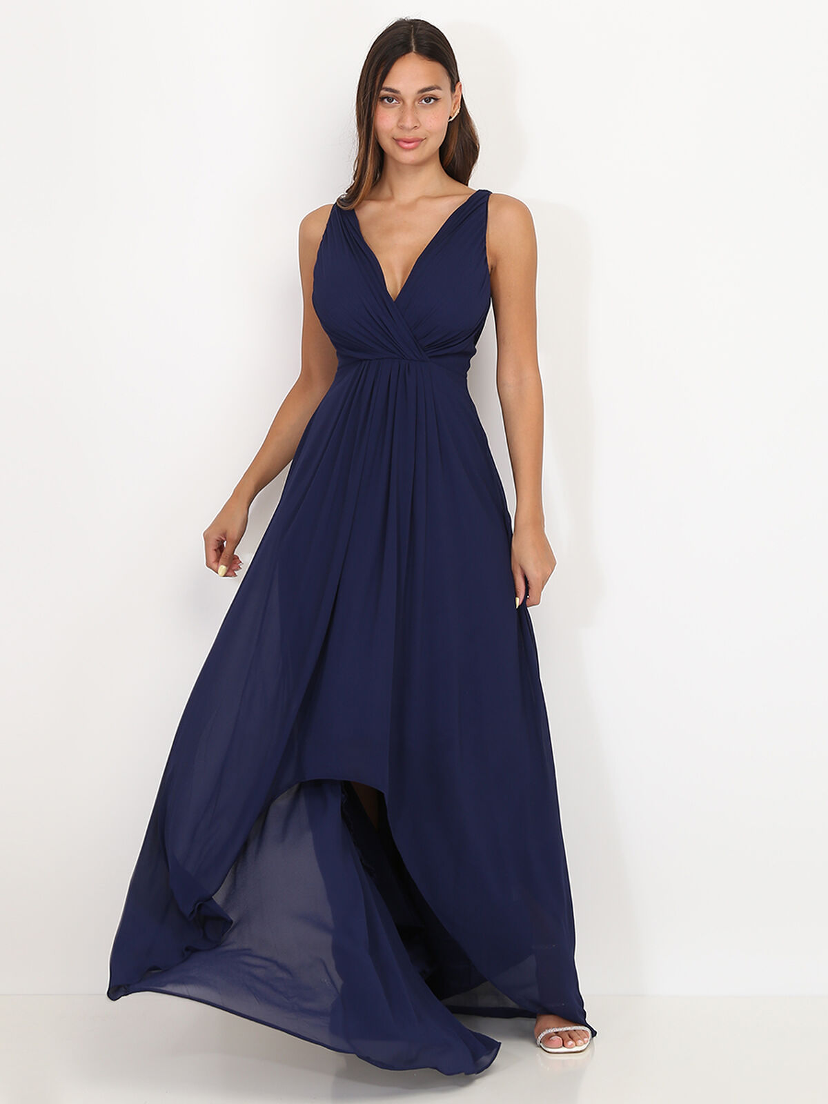 Robe longue asymétrique- Bleu marine