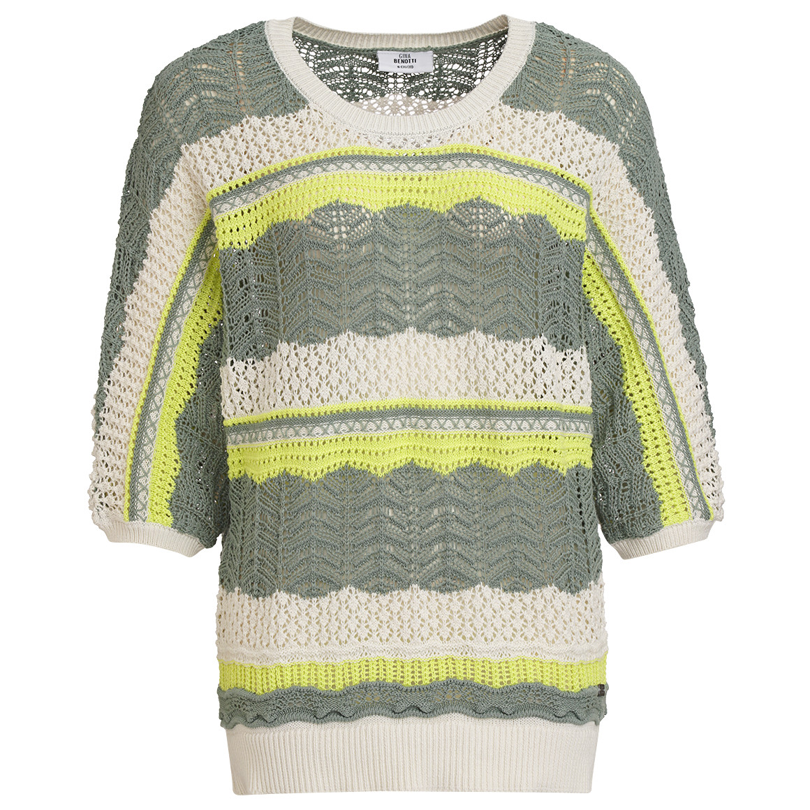 Gina Benotti Damen Strickpullover mit 3/4-Arm limette / salbei / beige