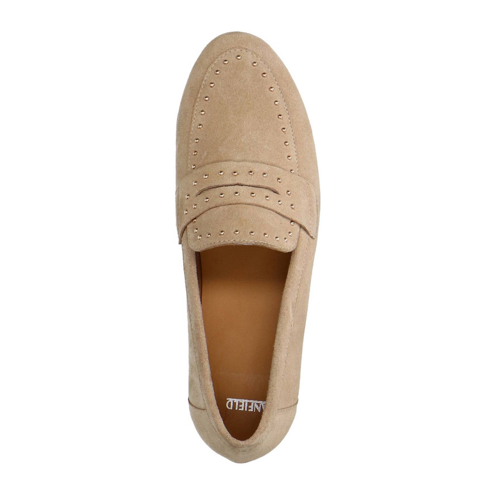 Manfield suède loafers met studs beige