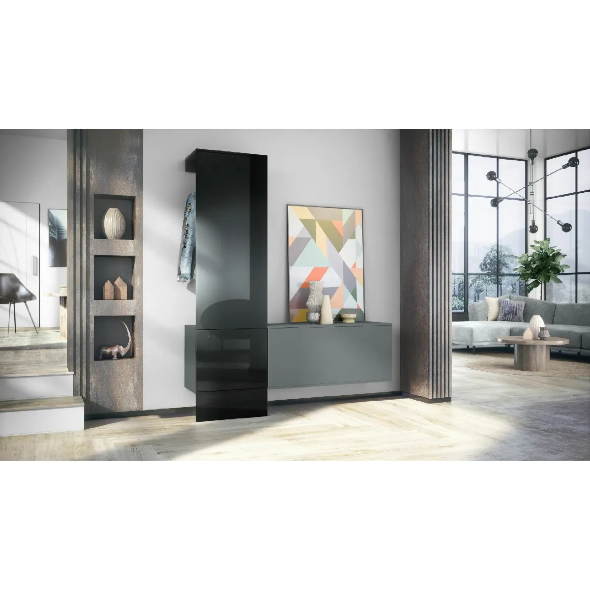 MPC Vestiaire - Gris et noir laqué - 156.5 x 193 x 35 cm