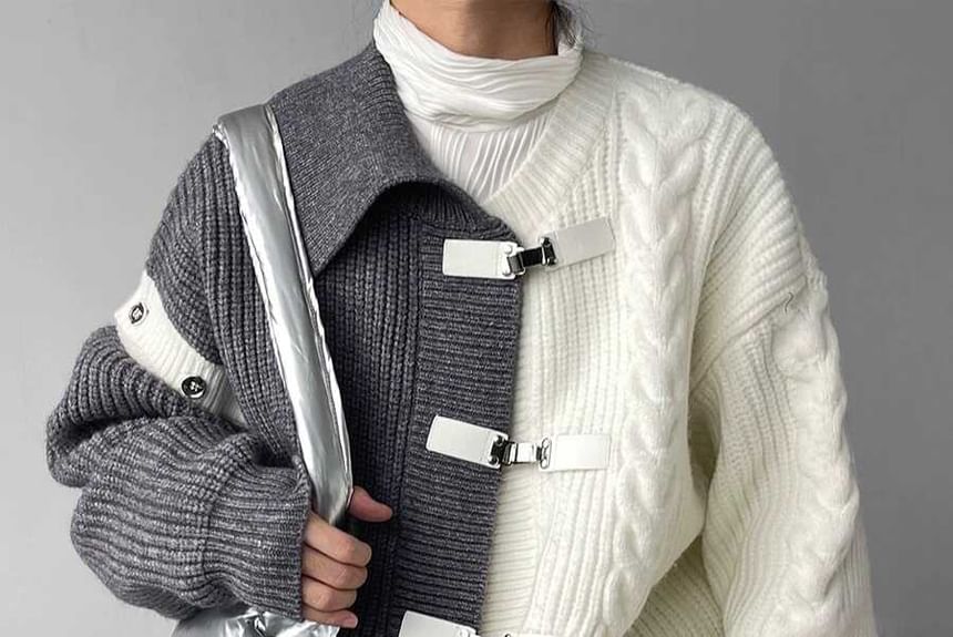 Real Boy - Tweekleurige asymmetrische gespcardigan