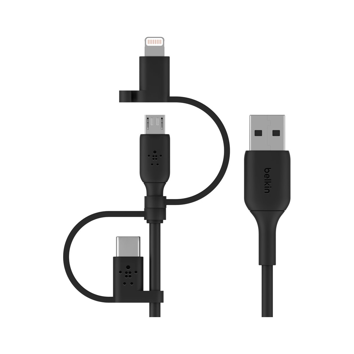Belkin Boost Charge 3-i-1 microUSB/USB-C/Lightning-kabel (sort)