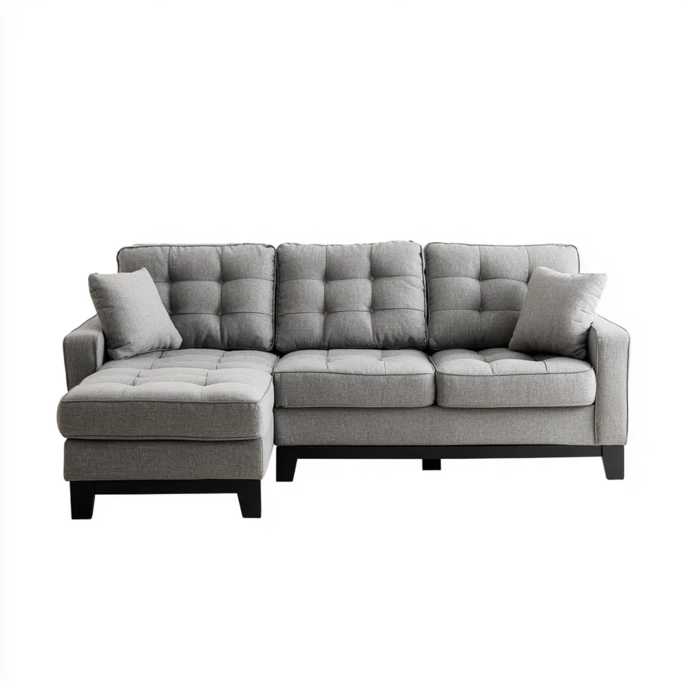 Modernes Ecksofa 250x150x85 cm - Hellgrau Stoff