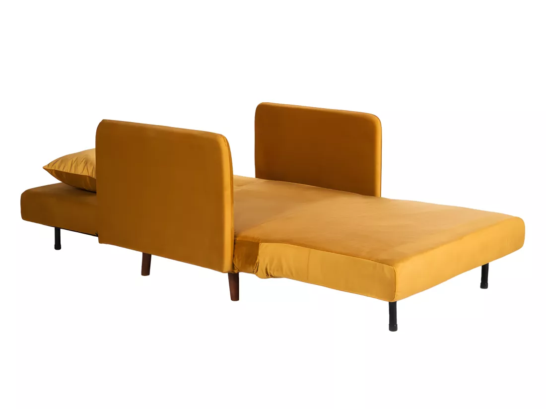 Belushi - Fauteuil convertible en velours - Jaune moutarde