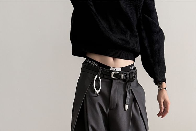Nahagin - Hoge taille effen omgekeerde geplooide wijde broek