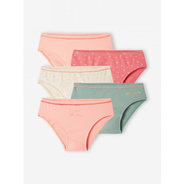 Vertbaudet Lote de 3 Cuecas Fantasia em Malha Canelada Menina Rosa-nude, 12A