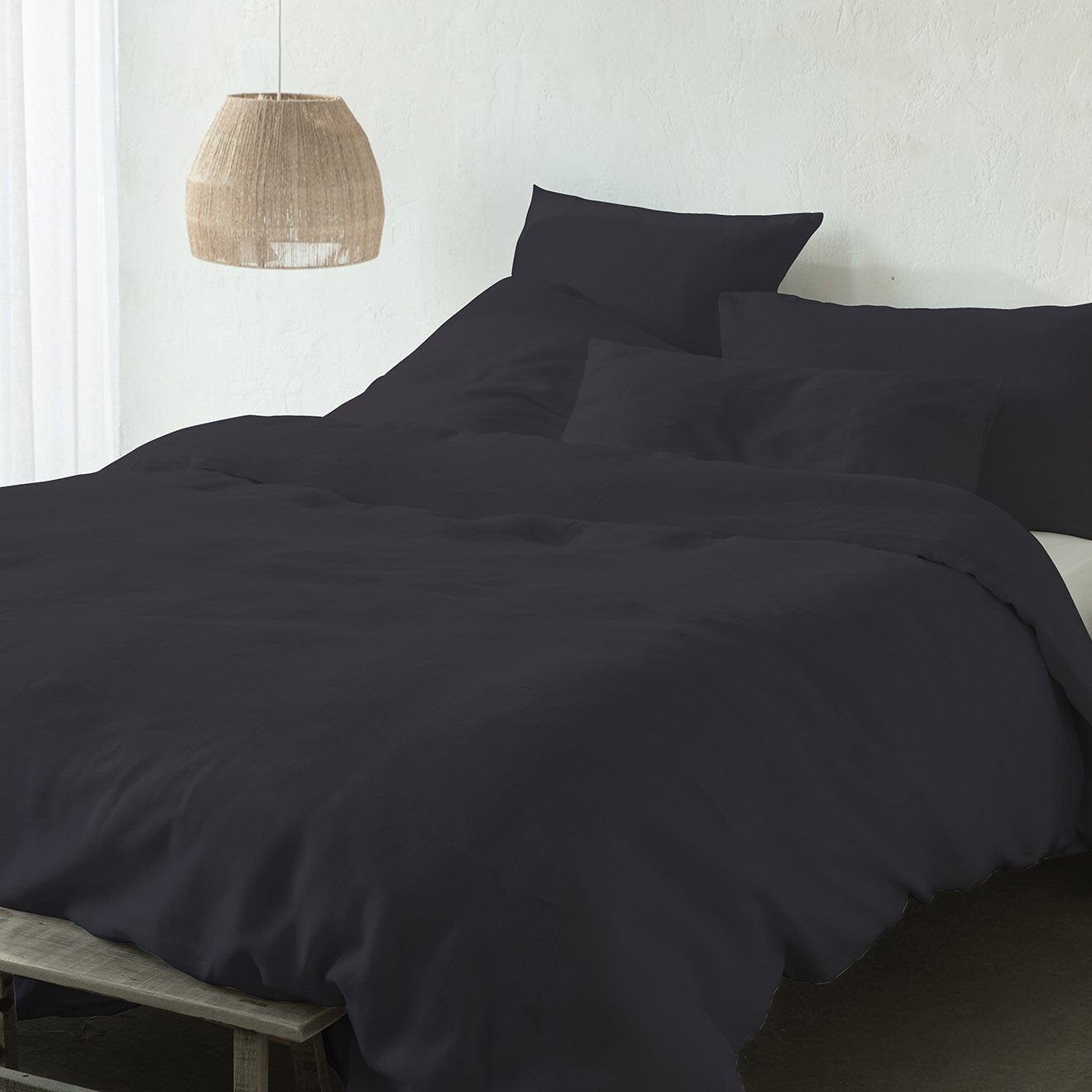 United by Perle de coton Parure housse de couette 100% Lin lavé anthracite