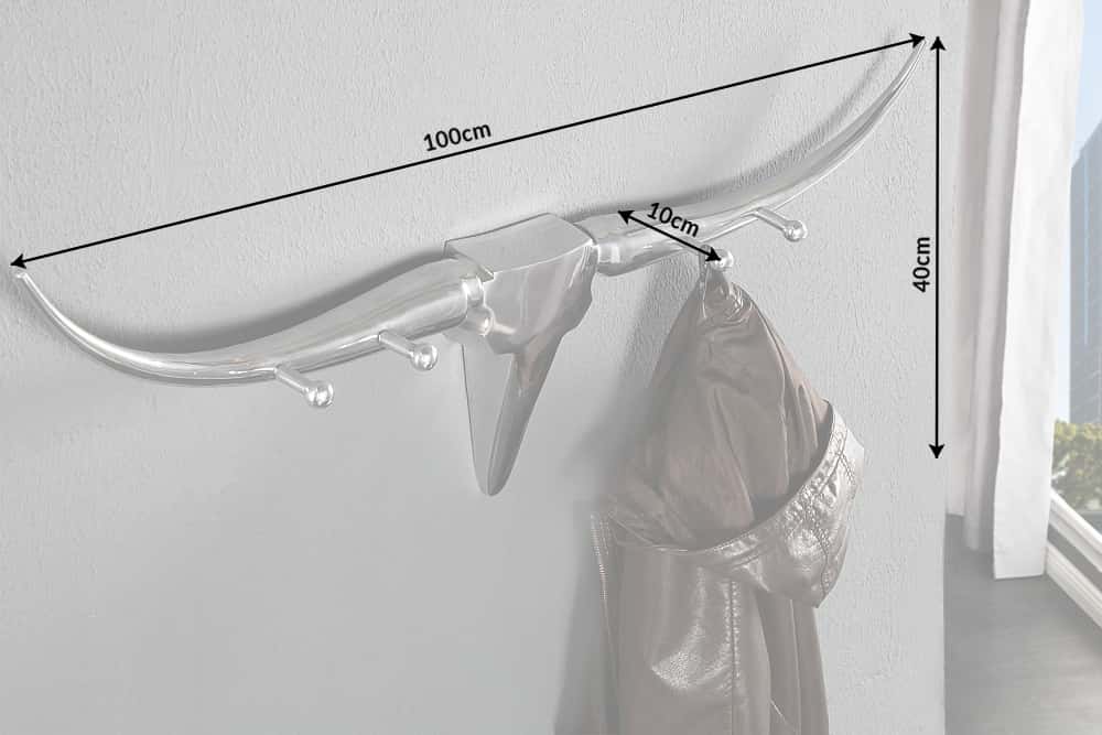Design Garderobe BULL 100cm Aluminium Wanddekoration Stierkopf