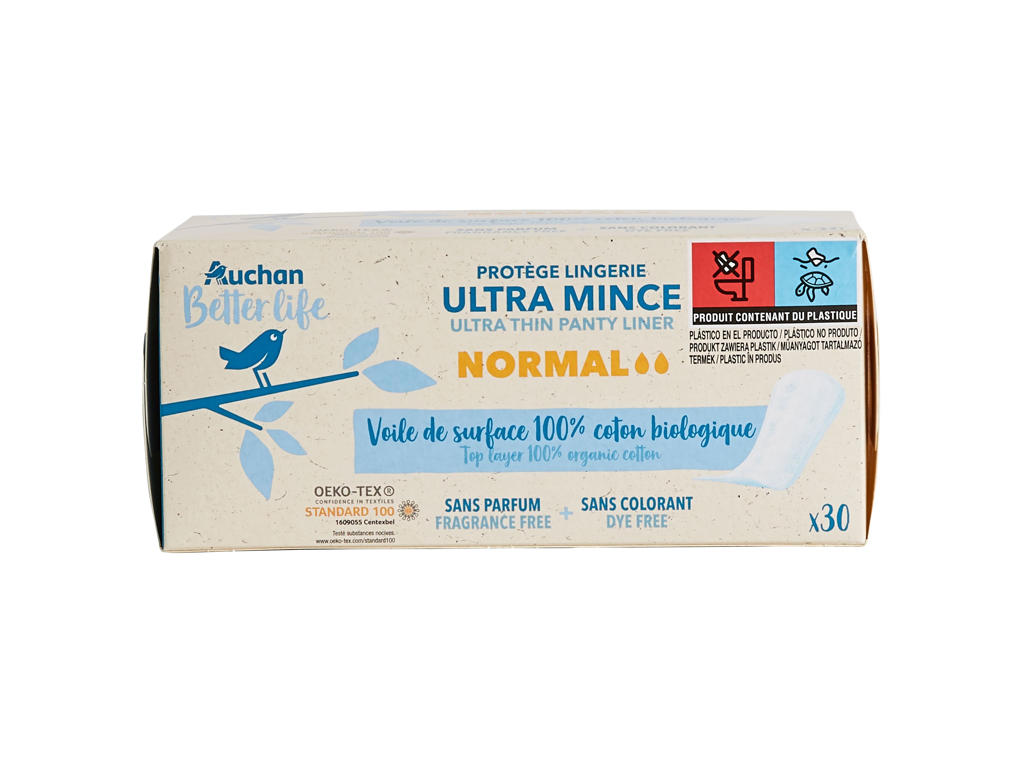 PENSOS DIÁRIOS AUCHAN BETTER LIFE NORMAL 100% ALGODÃO BIOLÓGICO 30 UN
