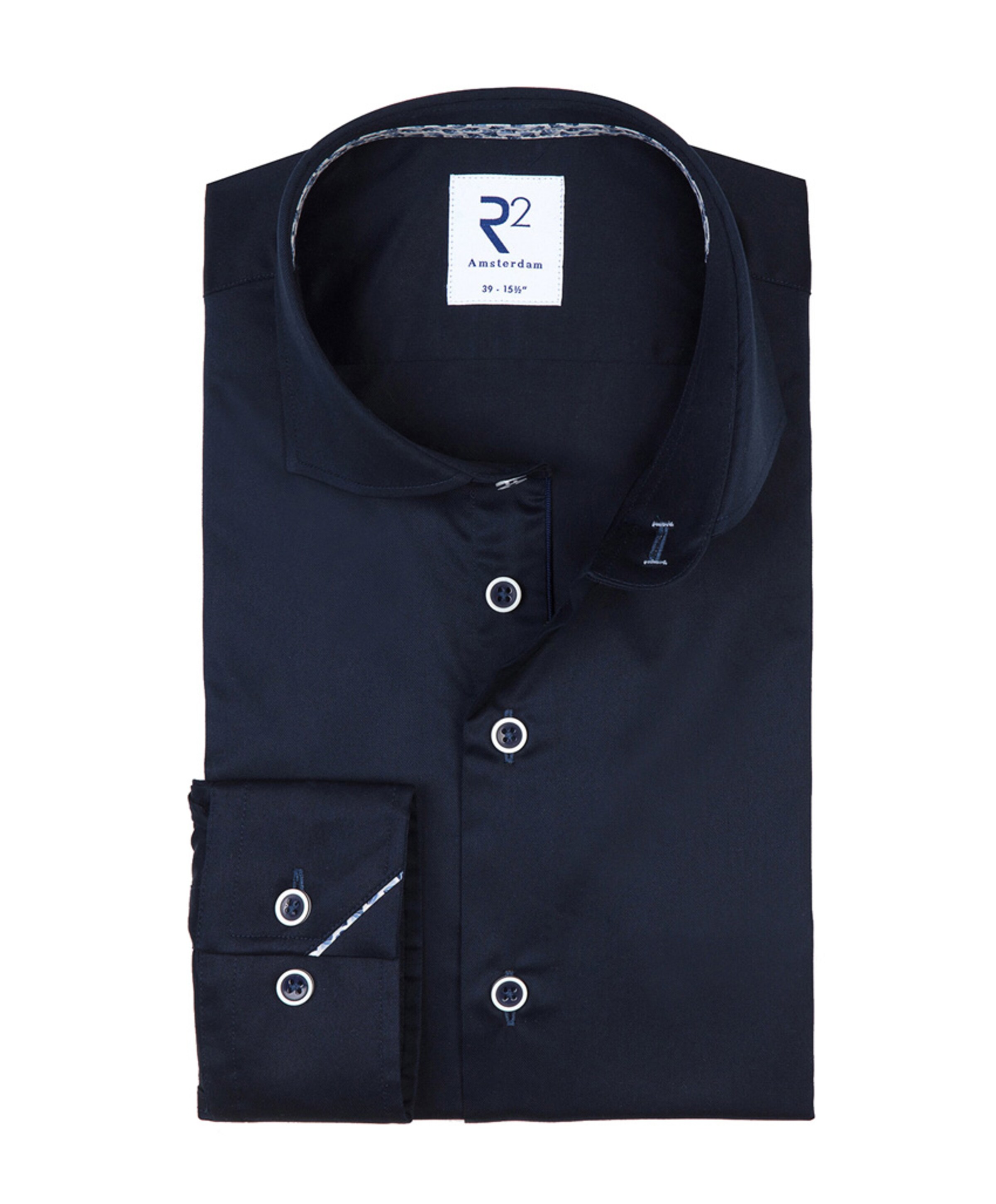 R2 Amsterdam Heren overhemd lange mouw blauw