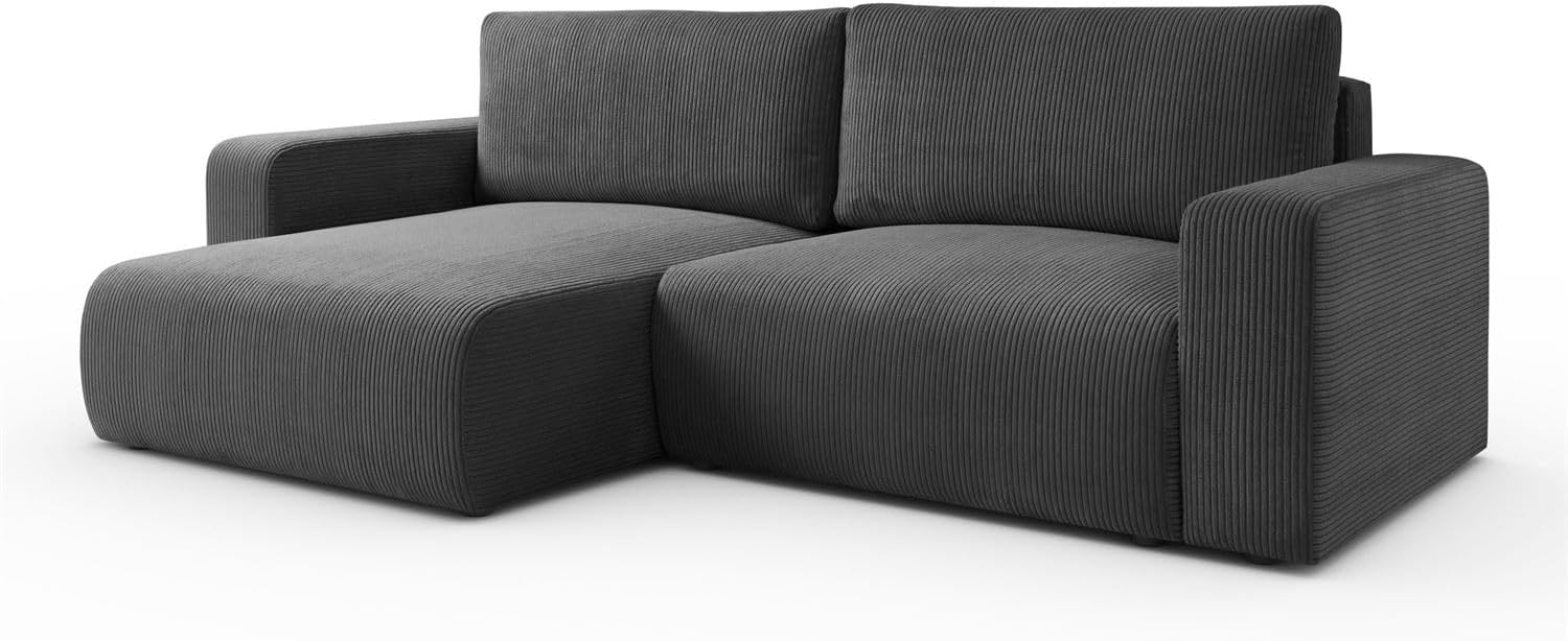 Lookway Ecksofa Opera mit Schlaffunktion und Bettkasten, universaler L-Form Schlafsofa mit Liegefläche 125x205 cm, Wohnzimmer Sofa (Dunkelgrau - Poso 34)