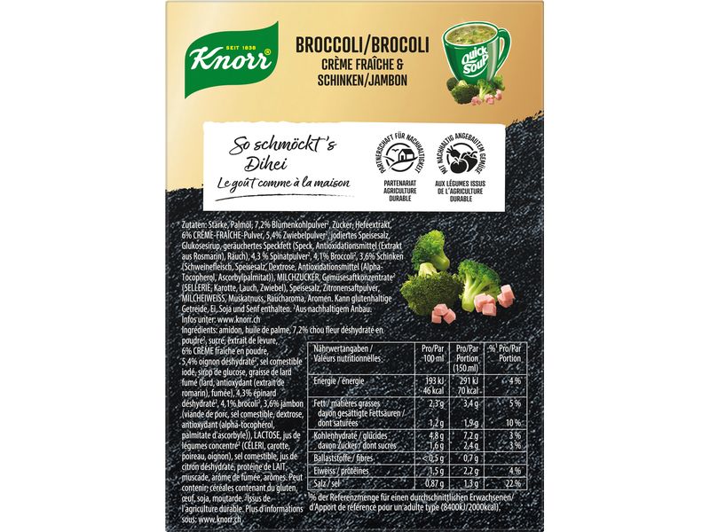 Knorr Suppe Quick Soup Broccoli 3 x 1 Tasse Herzhafte Instant-Suppe mit Brokkoli und Speck