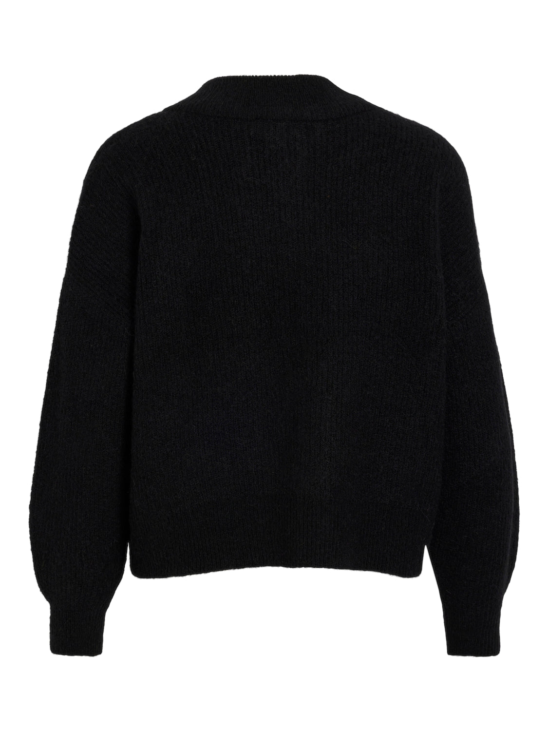 Vila  Vialva Highneck L/S Button striktrøje - Black Beauty