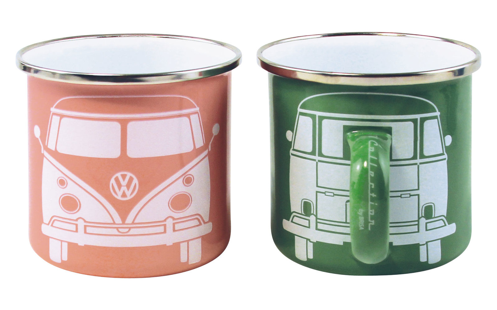 VW Collection T1 Bus Emaille Tassen Set 2 Stück 350 ml Blau / Grau